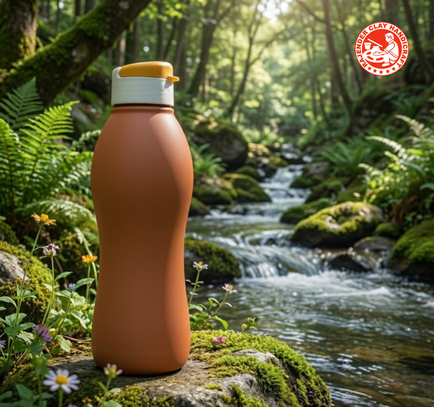 Handmade Mitti Desi Carry Bottle for Naturally Cool & Healthy Water | 100% Pure Clay Water Bottle by Rajender Clay Handicraft