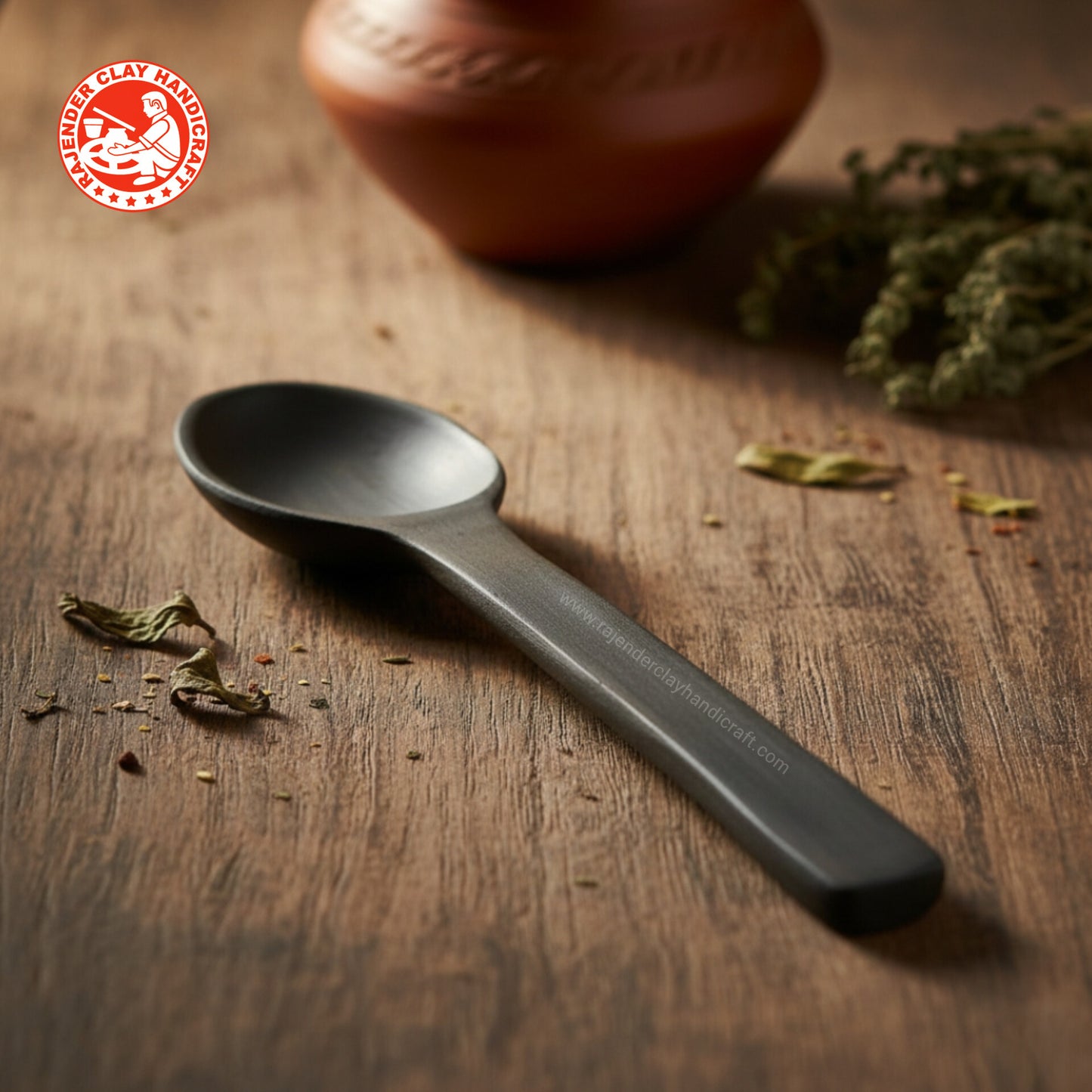 Black Flat Serving Spoon (Spatula) | Handmade Mitti Clay Turner for Cooking & Serving | Natural, Eco-Friendly, Chemical-Free | Traditional Kitchen Tool by Rajender Clay Handicraft