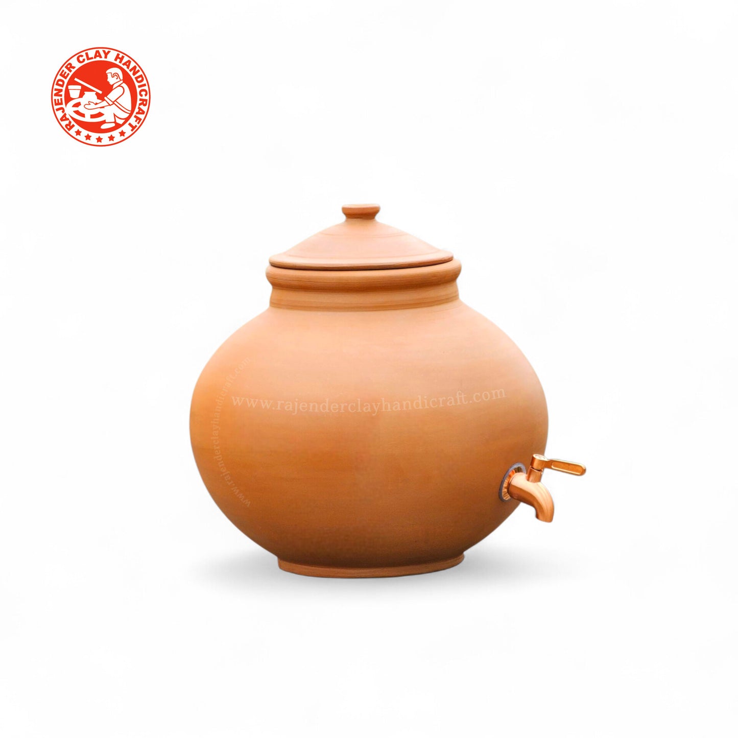 Mitti Gol Matka with Metal Tap | Handmade Clay Water Pot | Natural Cooling Earthen Pot for Drinking Water | Eco-Friendly, Traditional, Alkaline Water Storage for Home & Office by Rajender Clay Handicraft