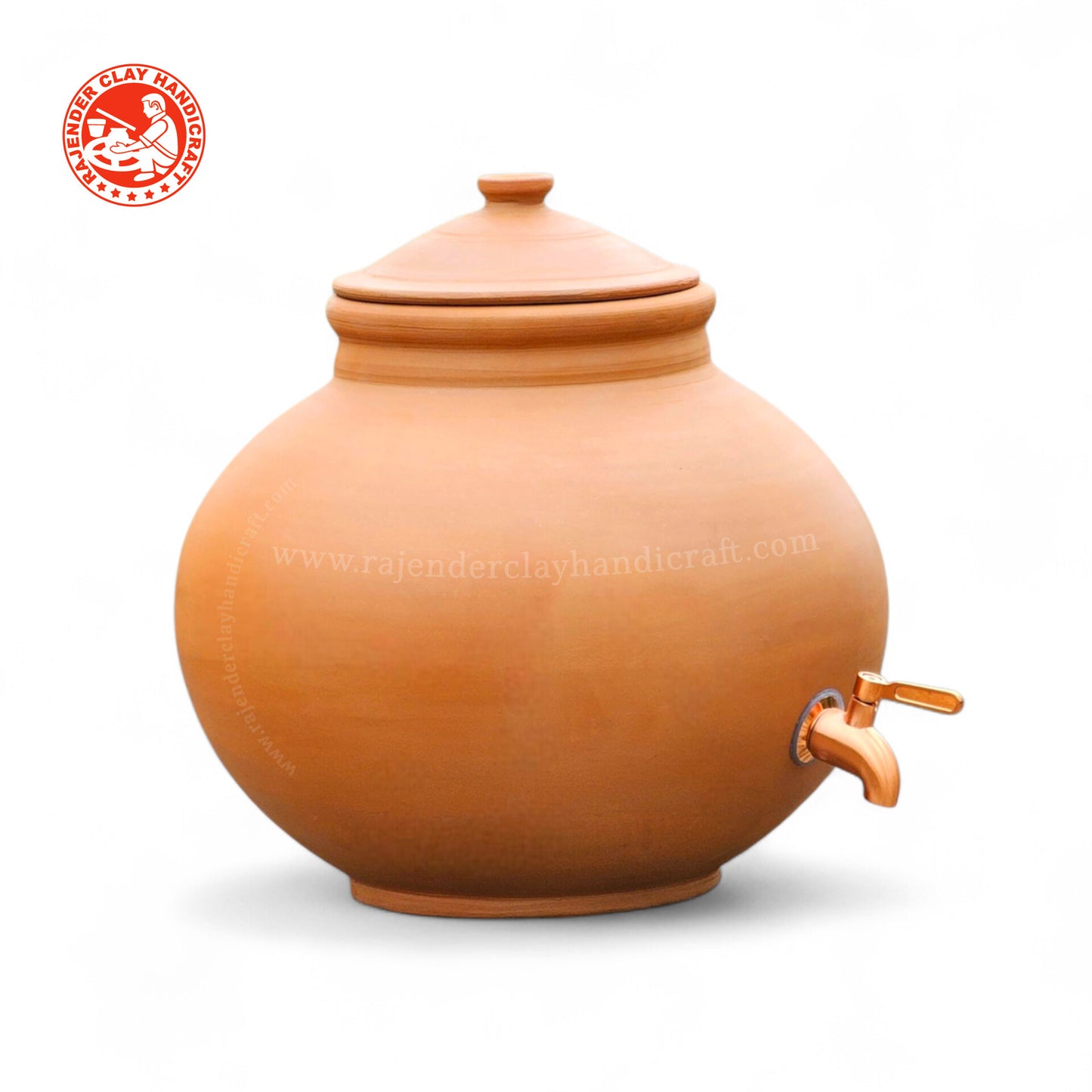Mitti Gol Matka with Metal Tap | Handmade Clay Water Pot | Natural Cooling Earthen Pot for Drinking Water | Eco-Friendly, Traditional, Alkaline Water Storage for Home & Office by Rajender Clay Handicraft