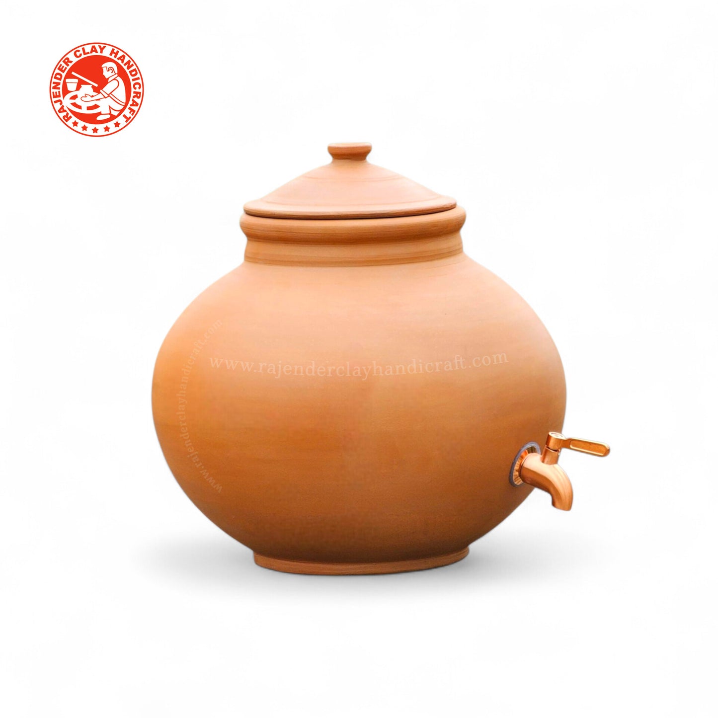 Mitti Gol Matka with Metal Tap | Handmade Clay Water Pot | Natural Cooling Earthen Pot for Drinking Water | Eco-Friendly, Traditional, Alkaline Water Storage for Home & Office by Rajender Clay Handicraft
