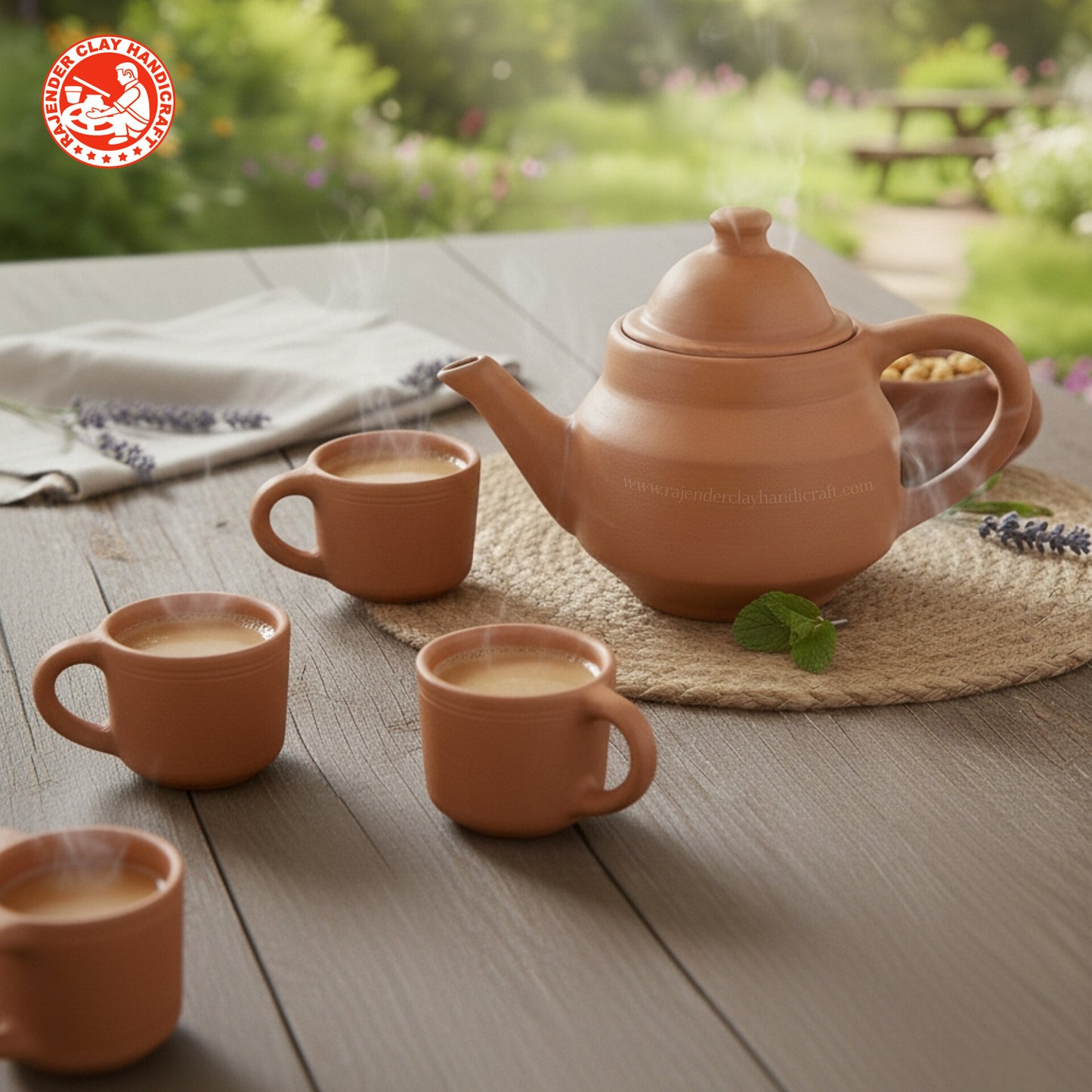 Handcrafted Clay Tea Set by Rajender Clay Handicraft | Traditional, Eco-Friendly, Natural, Non-Toxic | Perfect for Home, Office & Gifting | Authentic Earthenware, Sustainable Design