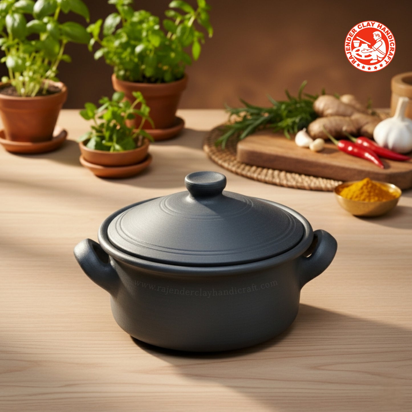 Handmade Flat Clay Kadhai | Multi-Purpose Earthen Cookware for Healthy Cooking | Durable, Eco-Friendly & Non-Toxic | Authentic Craft by Rajender Clay Handicraft