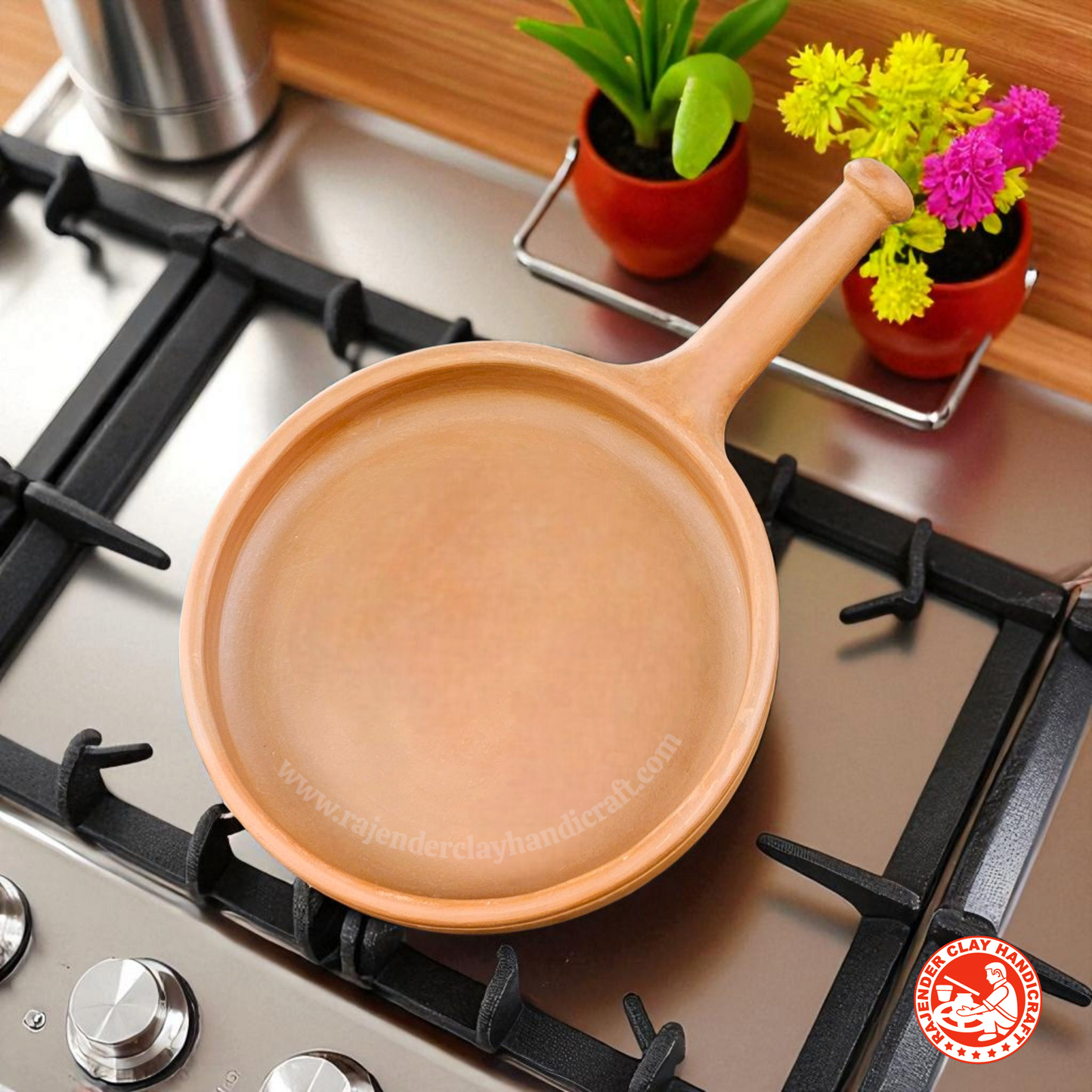 Mitti Fry Pan by Rajender Clay Handicraft – 100% Natural Clay Cooking Pan for Healthy and Authentic Flavors