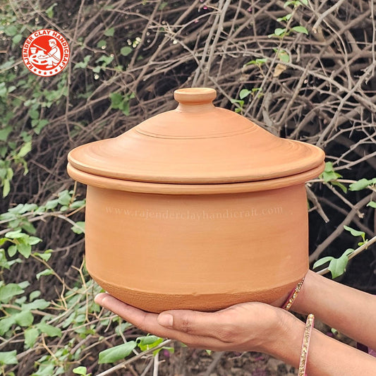 Mitti Patila for All Types of Cooking by Rajender Clay Handicraft – Handmade Organic Clay Pot, Natural Earthen Cookware, Traditional Indian Mitti Handi for Healthy Cooking