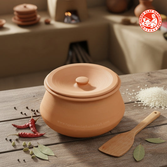 Handmade Mitti Desi Handi by Rajender Clay Handicraft – Suitable for All Types of Cooking