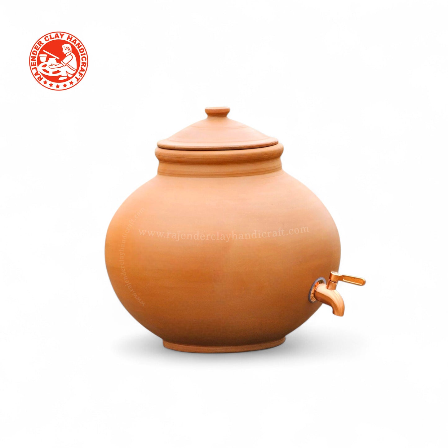 Mitti Gol Matka with Metal Tap | Handmade Clay Water Pot | Natural Cooling Earthen Pot for Drinking Water | Eco-Friendly, Traditional, Alkaline Water Storage for Home & Office by Rajender Clay Handicraft