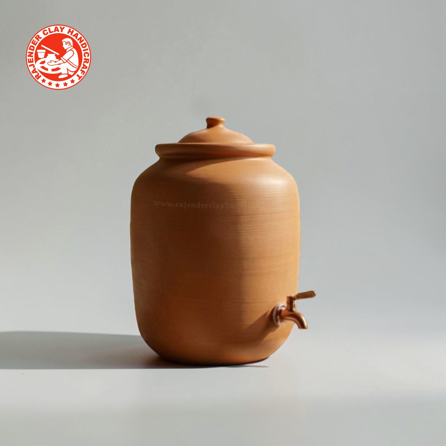 Mitti Water Jug with Metal Tap | 100% Handmade Clay Water Dispenser by Rajender Clay Handicraft | Eco-Friendly & Health-Friendly