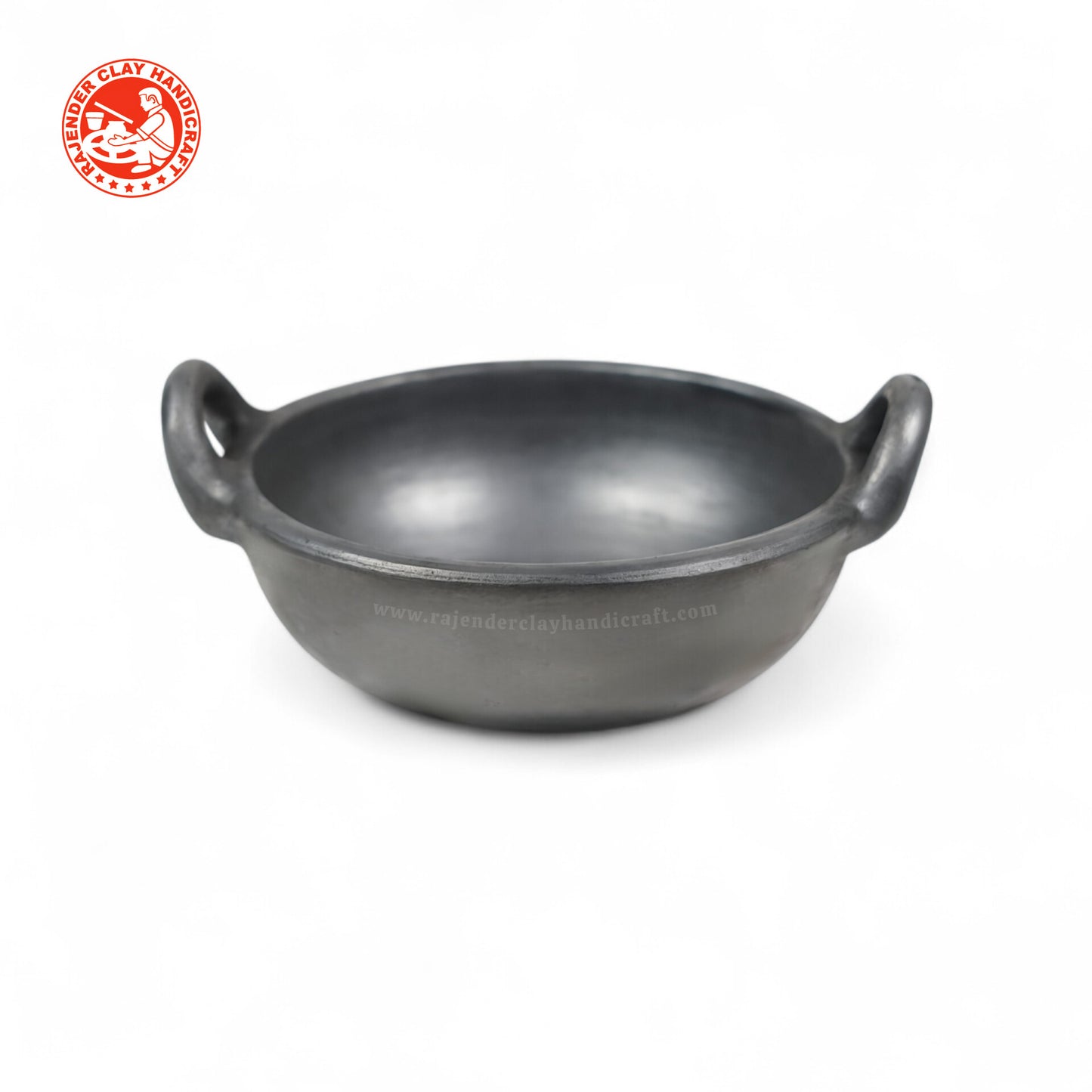 Black Indian Clay Wok Kadhai with Lid | 100% Pure Handmade Earthen Cookware for Healthy Cooking | Traditional Mitti Kadhai by Rajender Clay Handicraft