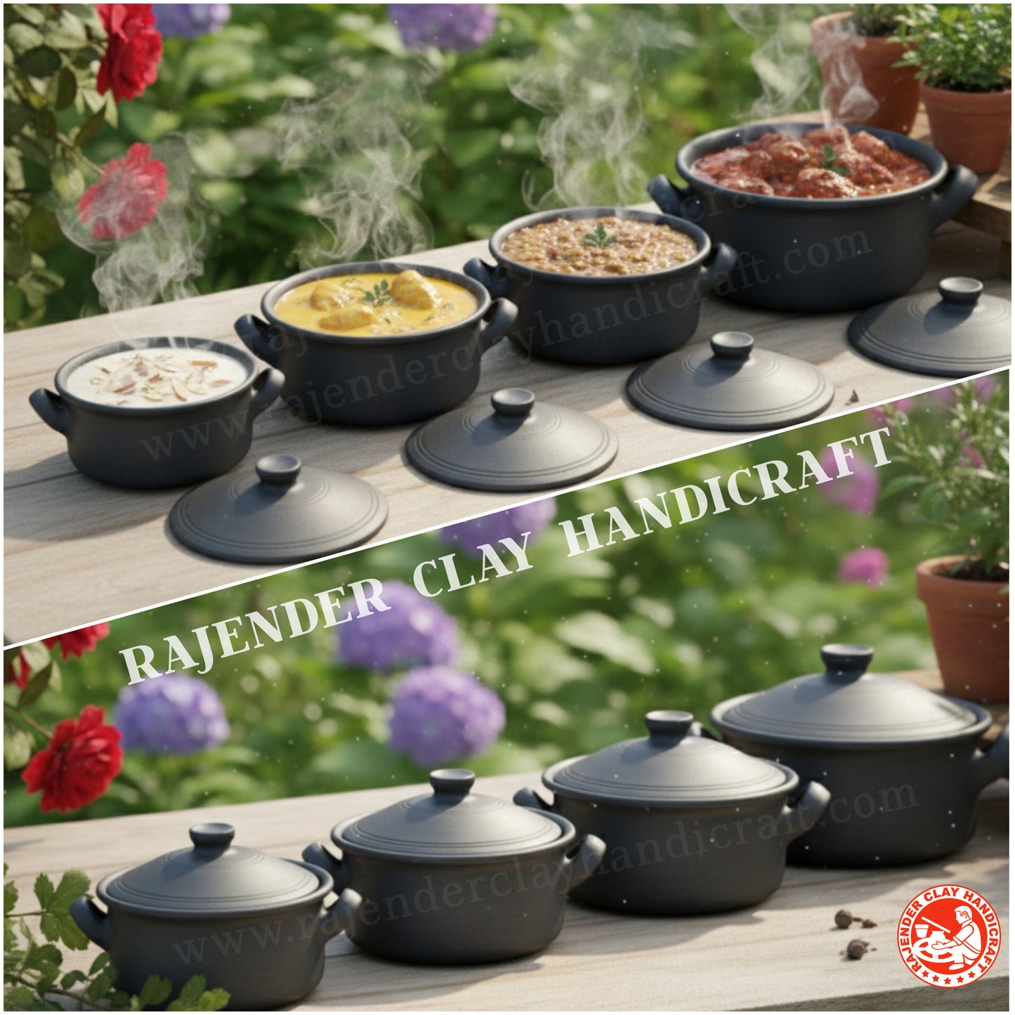 Handmade Flat Clay Kadhai | Multi-Purpose Earthen Cookware for Healthy Cooking | Durable, Eco-Friendly & Non-Toxic | Authentic Craft by Rajender Clay Handicraft