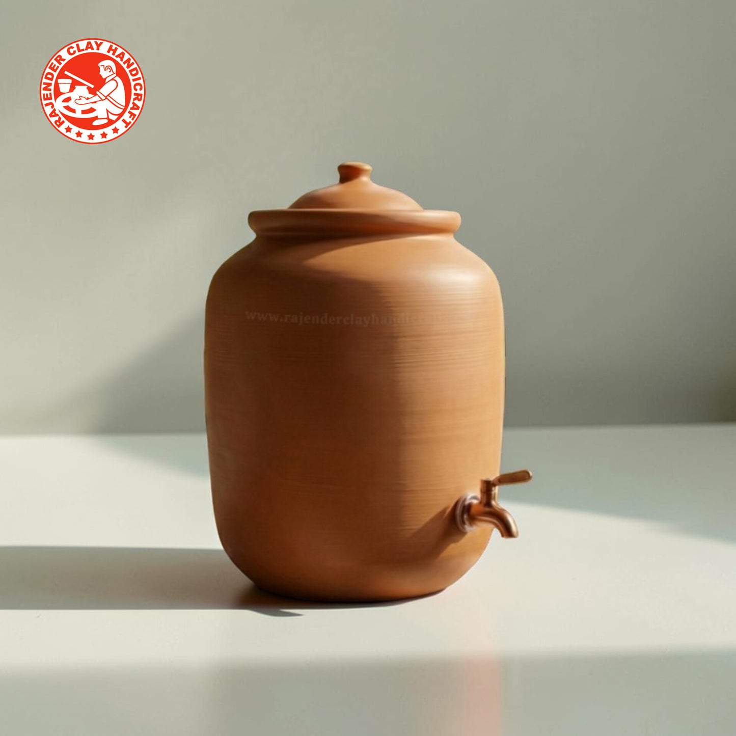 Mitti Water Jug with Metal Tap | 100% Handmade Clay Water Dispenser by Rajender Clay Handicraft | Eco-Friendly & Health-Friendly