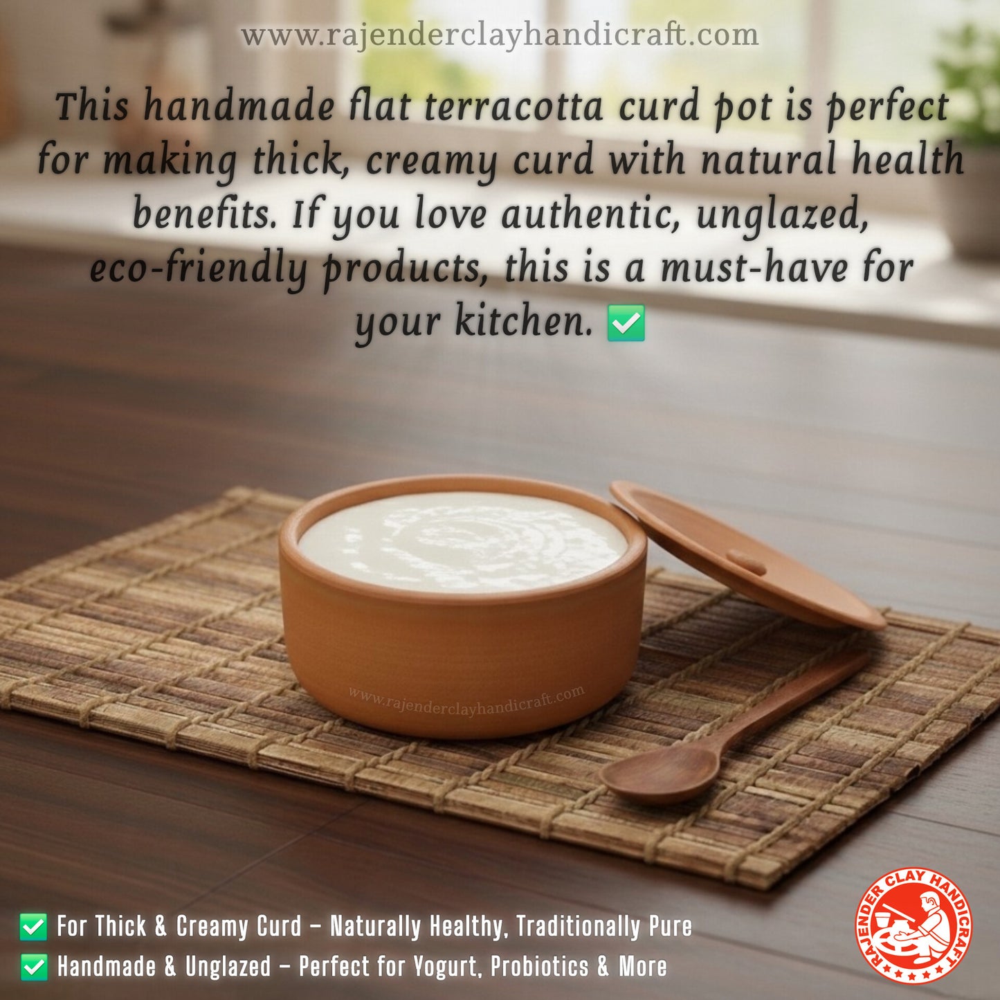 Flat Curd Pot for Dahi by Rajender Clay Handicraft – Handmade Traditional Clay Pot